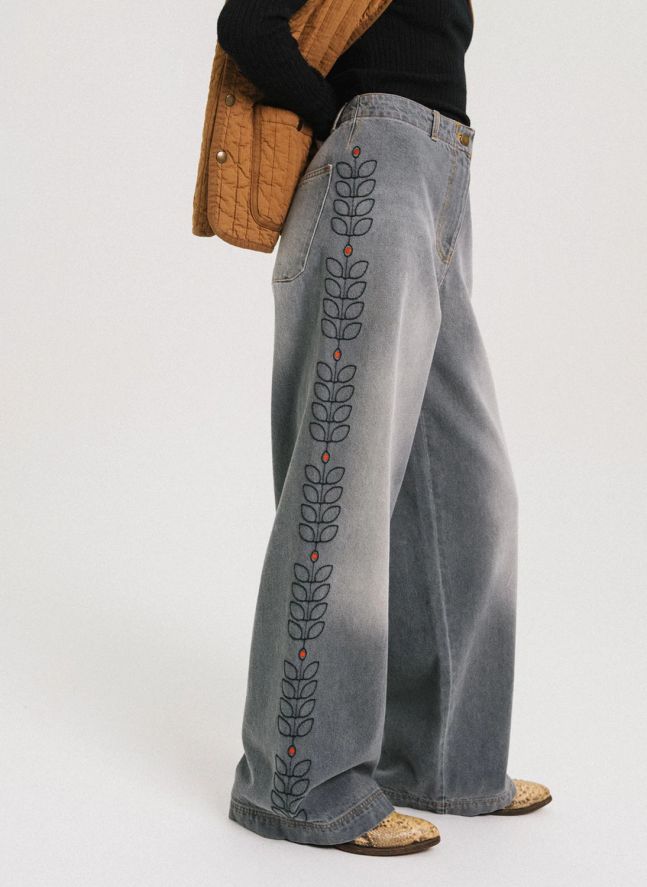 Jean Broderies Edel Coton | Denim gris