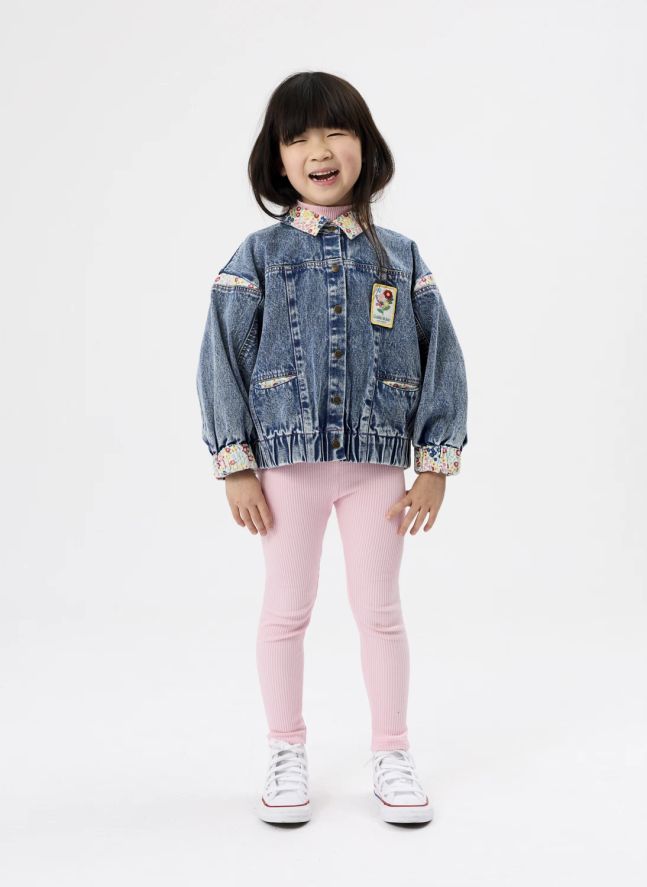 Veste Col Fleuri Denim | Bleu