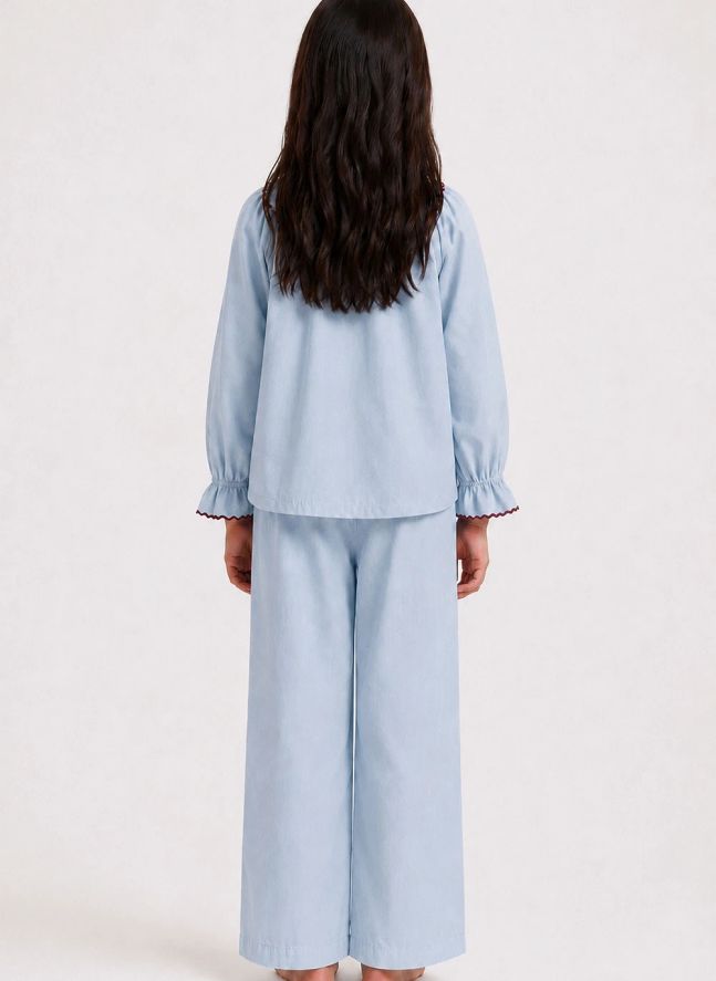 Pyjama Brodé Fleurs - Collection Enfant | Bleu