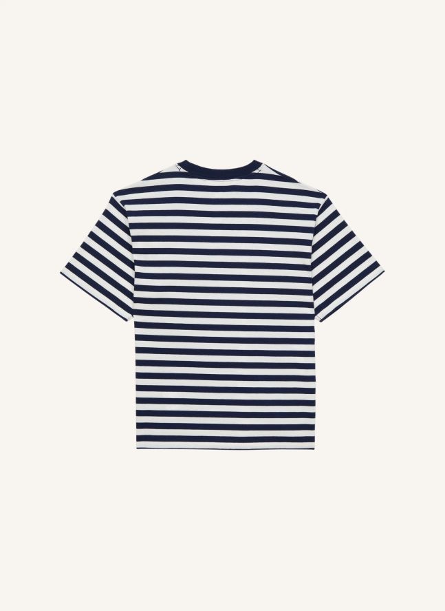 T-shirt Nils Rayé Coton Bio | Bleu noir