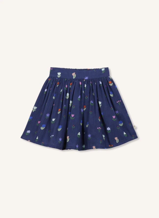 Jupe Fleurie Coton Bio | Bleu foncé