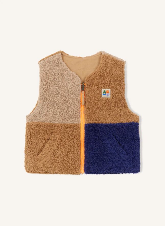 Veste Sans Manches Réversible Façon Sherpa Coton Bio | Camel