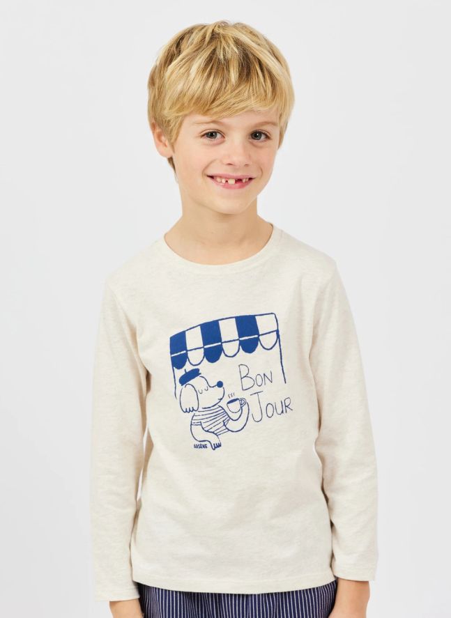 T-shirt Bonjour Coton Bio | Beige chiné