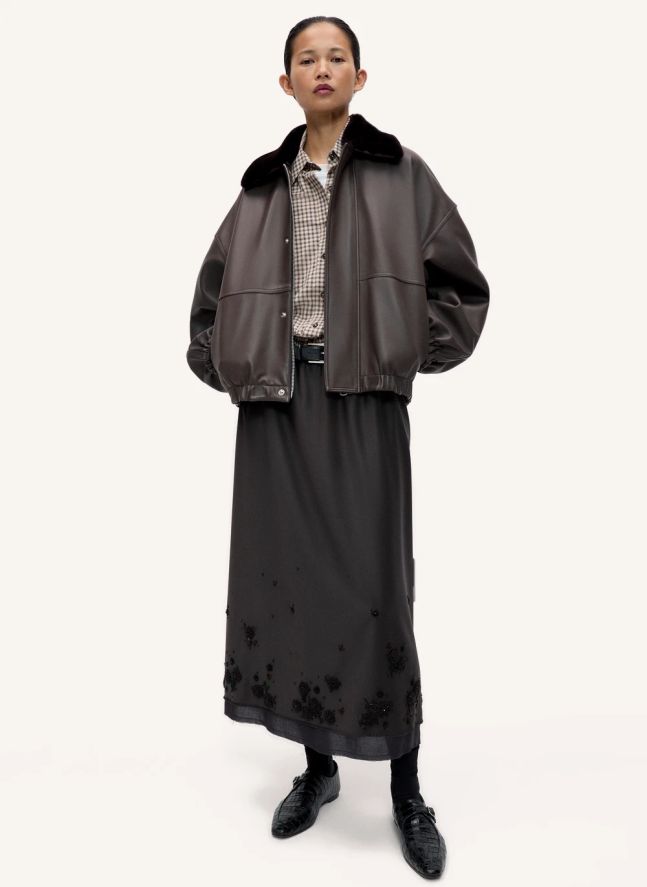 Jupe Tailored Embellished Laine  | Marron foncé