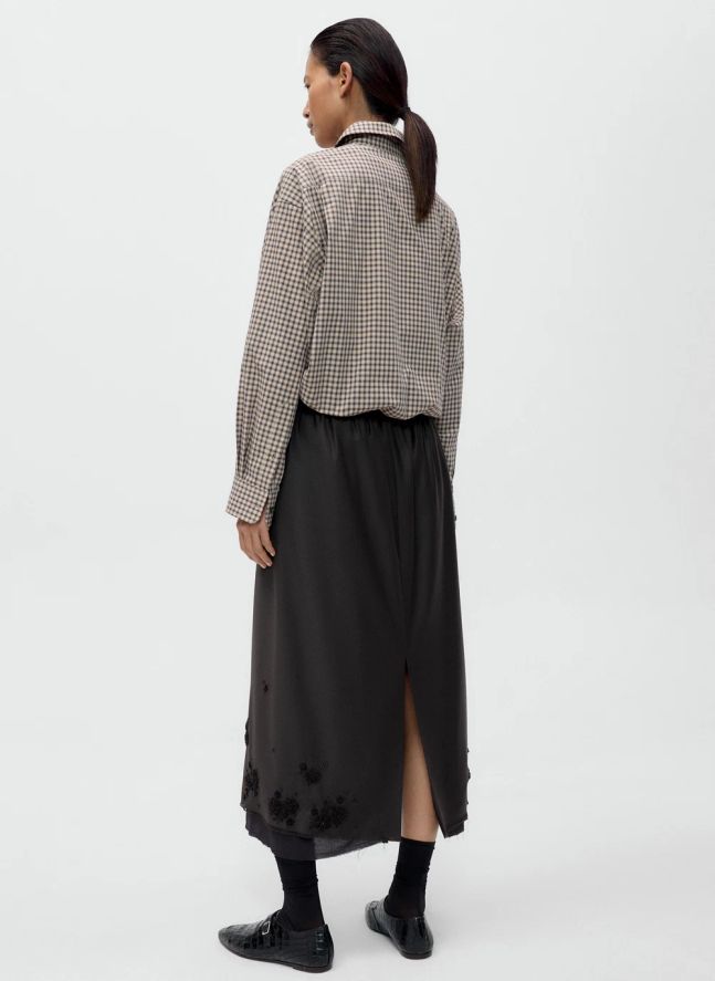 Jupe Tailored Embellished Laine  | Marron foncé
