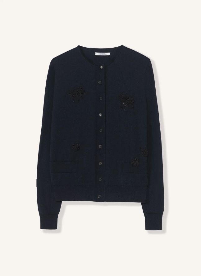 Cardigan Merino Laine | Bleu foncé