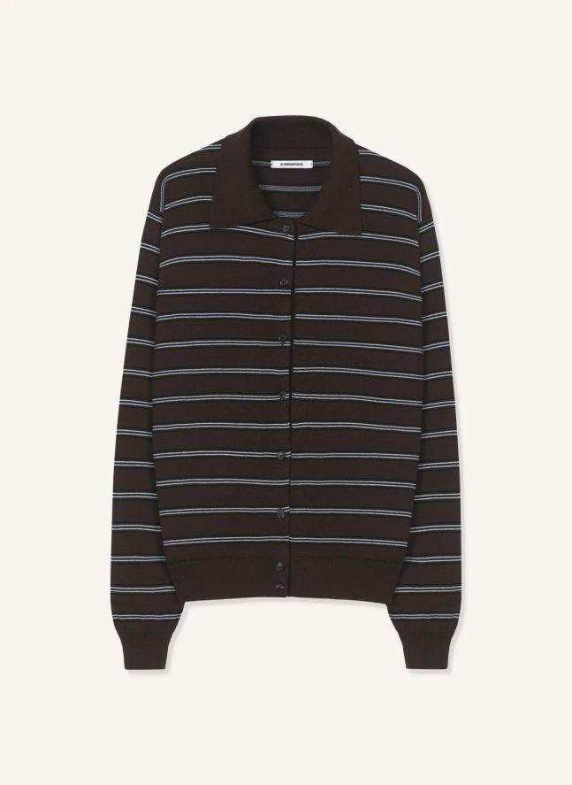 Cardigan Polo Rayé Coton | Marron