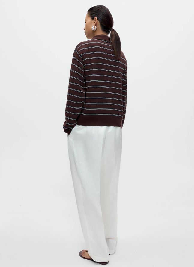 Cardigan Polo Rayé Coton | Marron