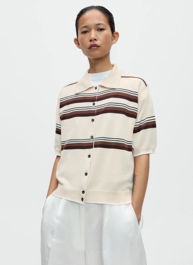 Polo Rayé Coton | Beige