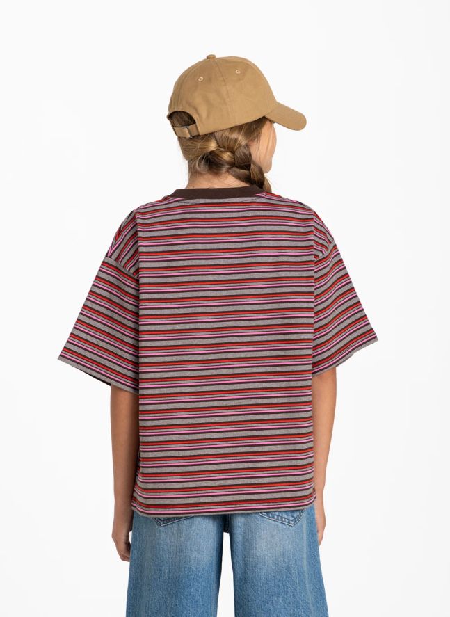T-shirt Oversize Filo Rayé | Marron