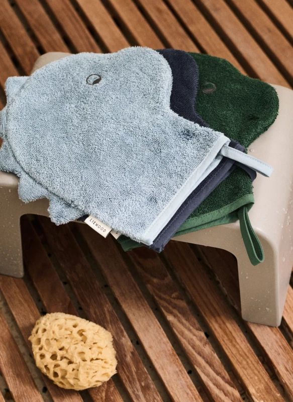 Gants de toilette Sylvester en coton bio - Set de 3 | Beach blue mix