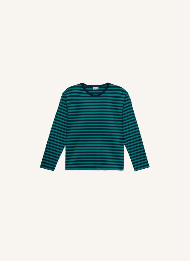 T-shirt Silas Rayé Coton Bio | Vert forêt