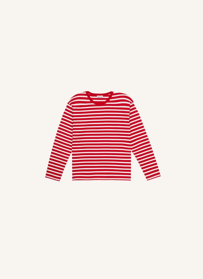 T-shirt Silas Rayé Coton Bio | Rouge foncé