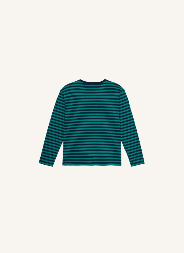 T-shirt Silas Rayé Coton Bio | Vert forêt