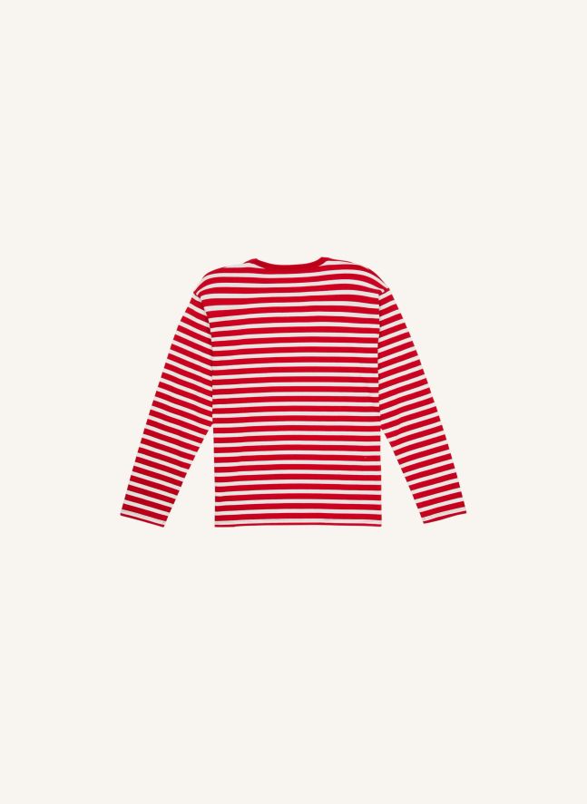 T-shirt Silas Rayé Coton Bio | Rouge foncé