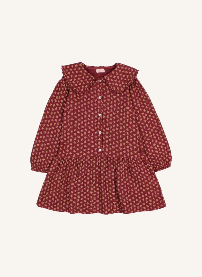 Robe Col Claudine Cottage Fleurie Coton Bio | Bordeaux