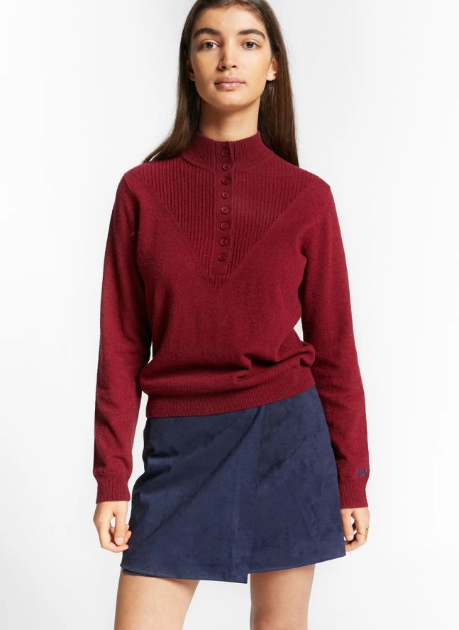 Pull Boutonné Winter Laine | Bordeaux