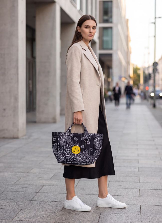 Mini Cabas Happy Face Coton | Noir