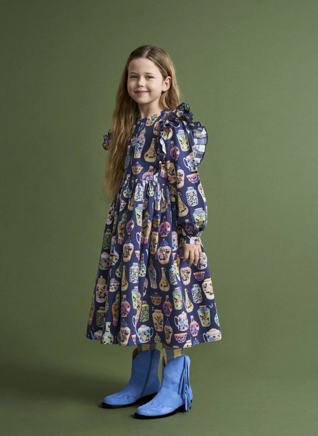 Porcelain Ruffle Dress | Dark Blue
