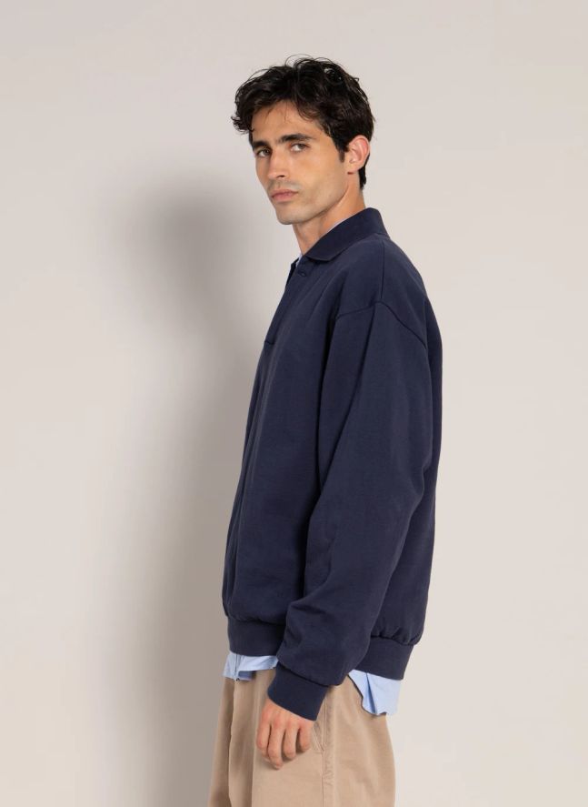 Sweat Col Polo Bob Coton Bio | Bleu noir
