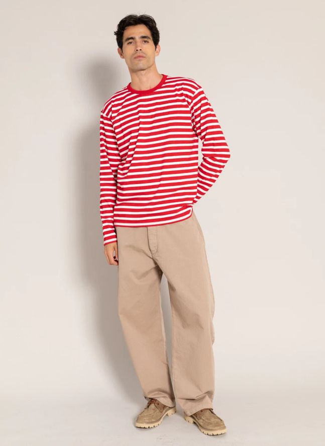 T-shirt Silas Rayé Coton Bio | Rouge foncé