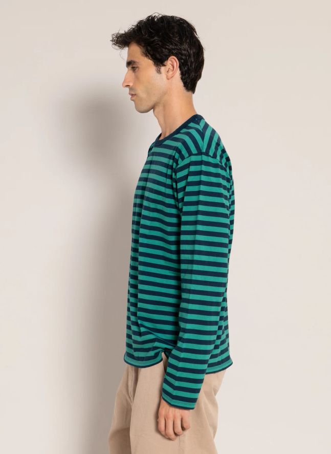 T-shirt Silas Rayé Coton Bio | Vert forêt