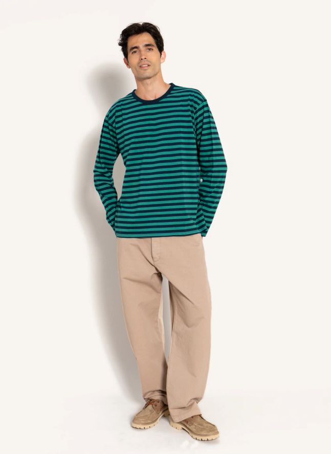 T-shirt Silas Rayé Coton Bio | Vert forêt