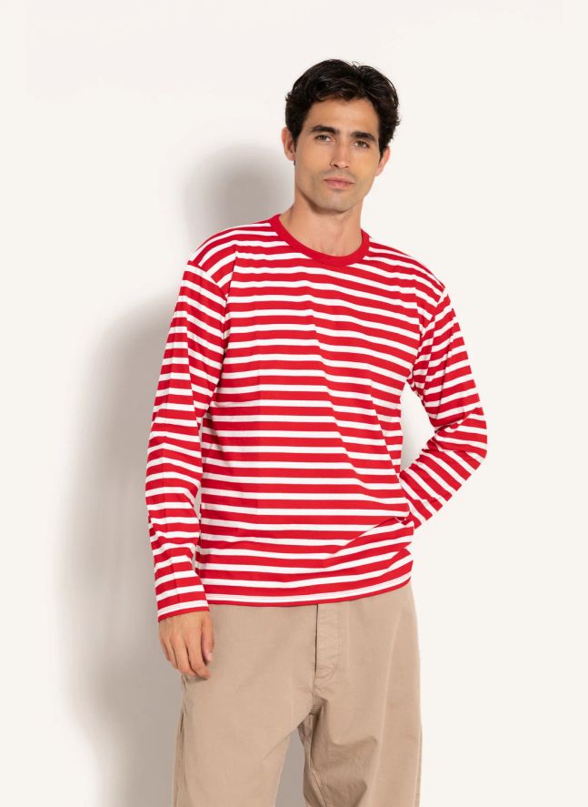 T-shirt Silas Rayé Coton Bio | Rouge foncé