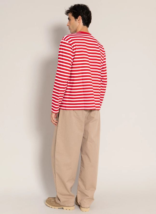 T-shirt Silas Rayé Coton Bio | Rouge foncé