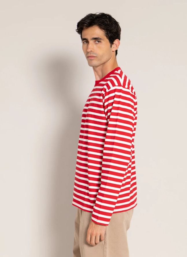 T-shirt Silas Rayé Coton Bio | Rouge foncé