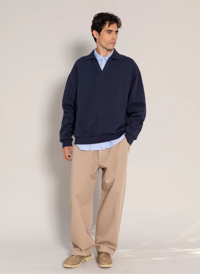 Sweat Col Polo Bob Coton Bio | Bleu noir