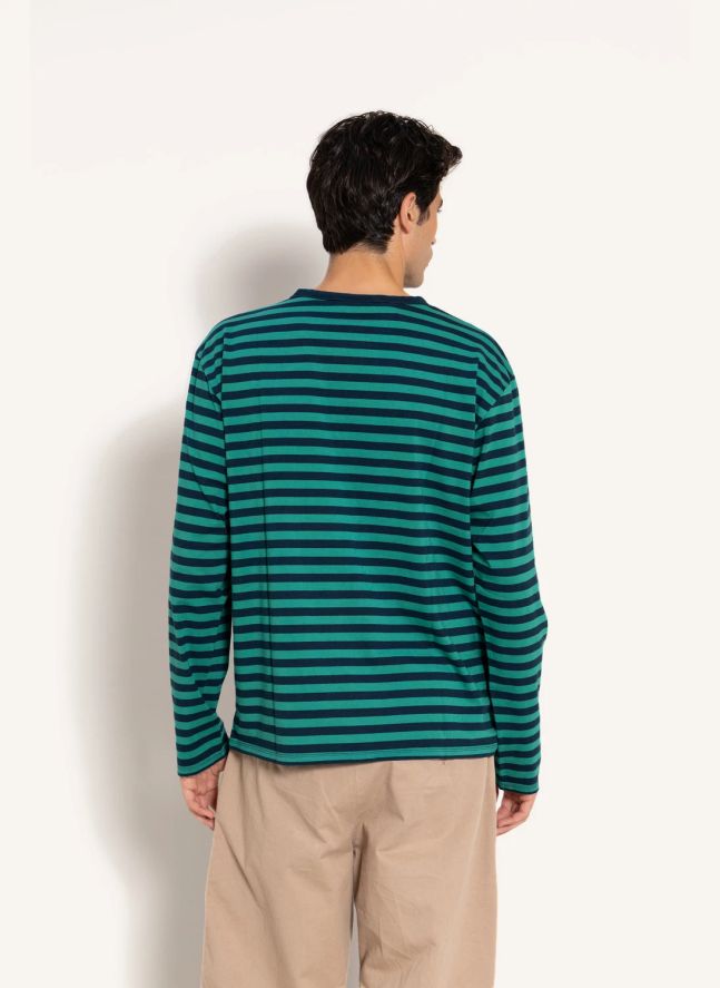 T-shirt Silas Rayé Coton Bio | Vert forêt