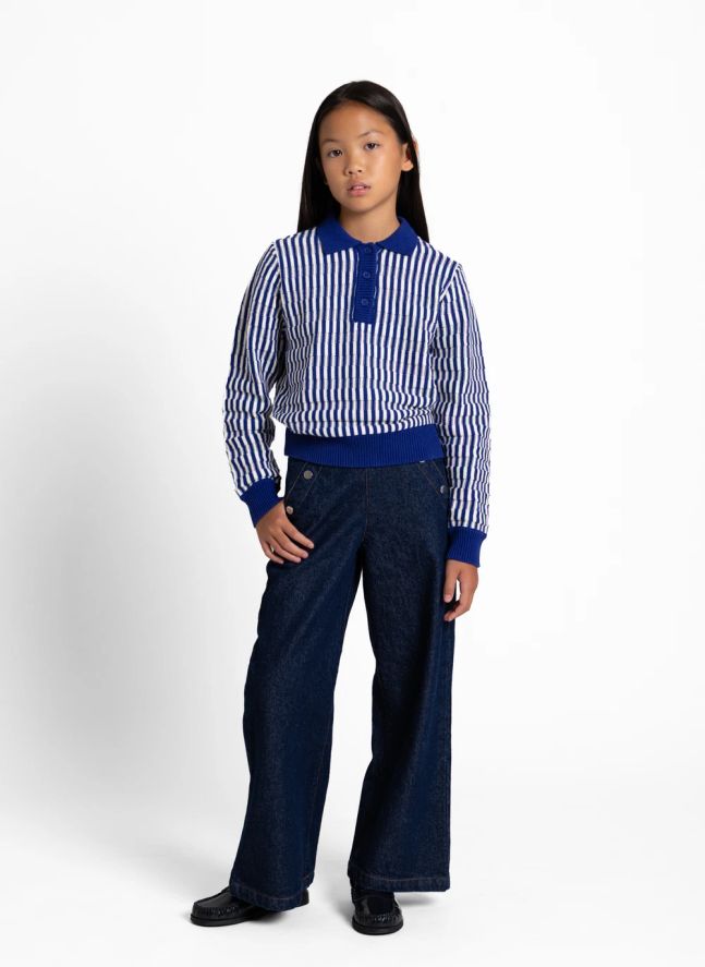 Pull Col Polo Zia Rayé | Bleu électrique
