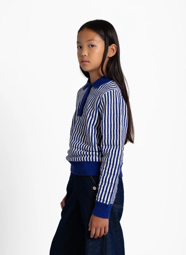 Pull Col Polo Zia Rayé | Bleu électrique