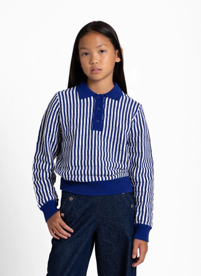 Pull Col Polo Zia Rayé | Bleu électrique