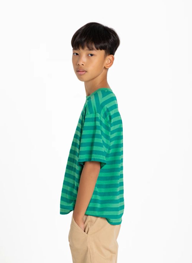 T-shirt Nils Rayé Coton Bio | Vert émeraude