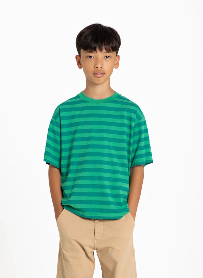 T-shirt Nils Rayé Coton Bio | Vert émeraude
