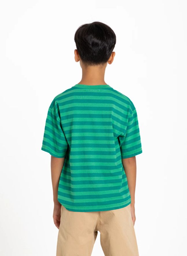 T-shirt Nils Rayé Coton Bio | Vert émeraude