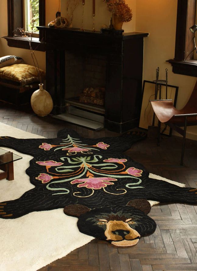 Tapis Ours en laine Blooming  | Noir