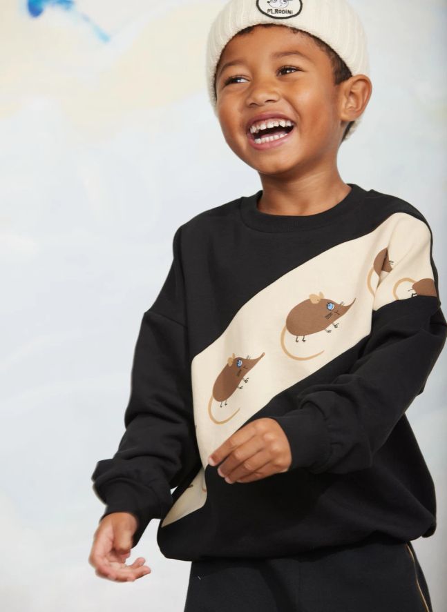 Sweat Souris Rayé Coton Bio | Noir