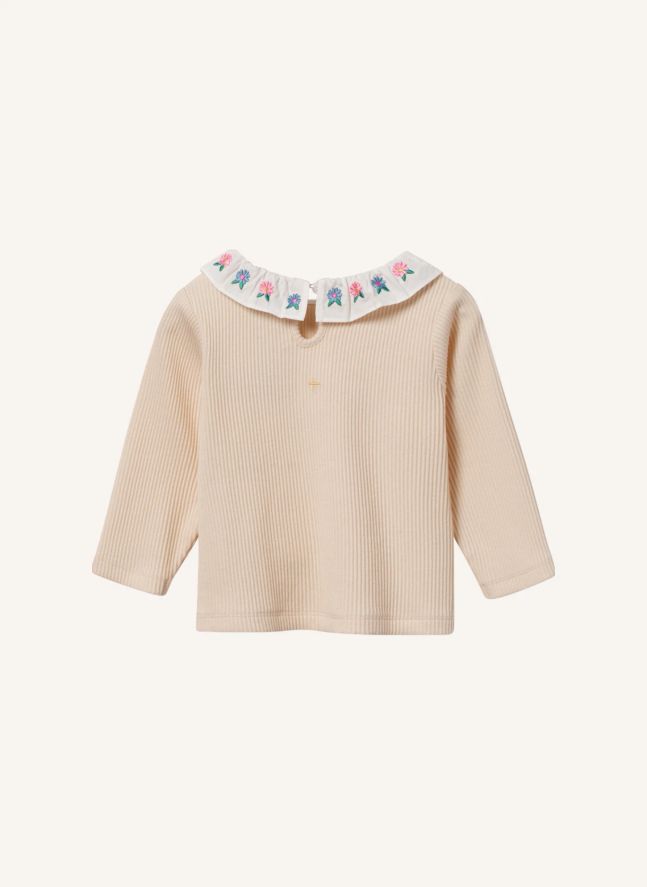 T-shirt Côtelé Col Brodé | Crème