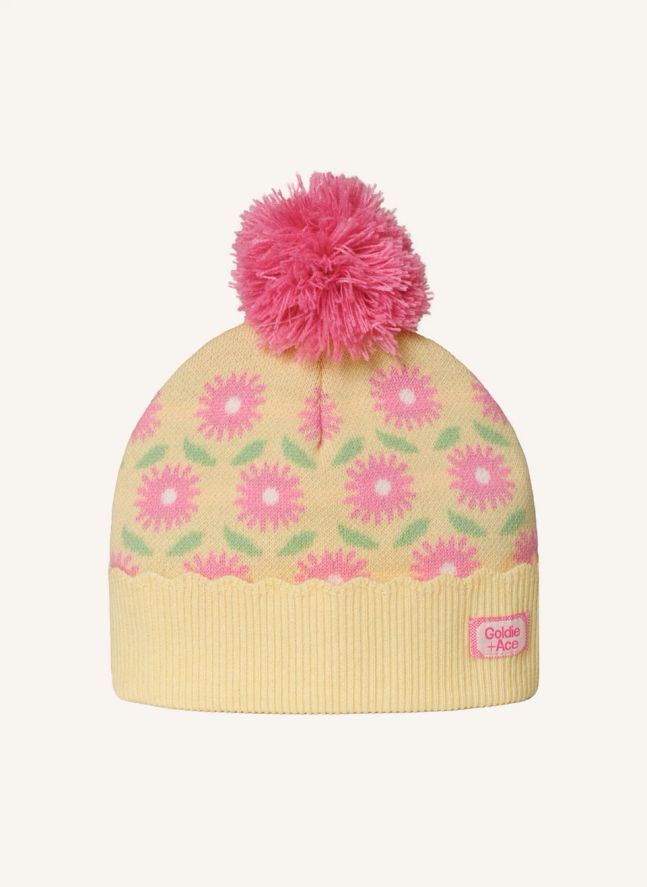 Bonnet Fleuri Laine Mérinos | Jaune