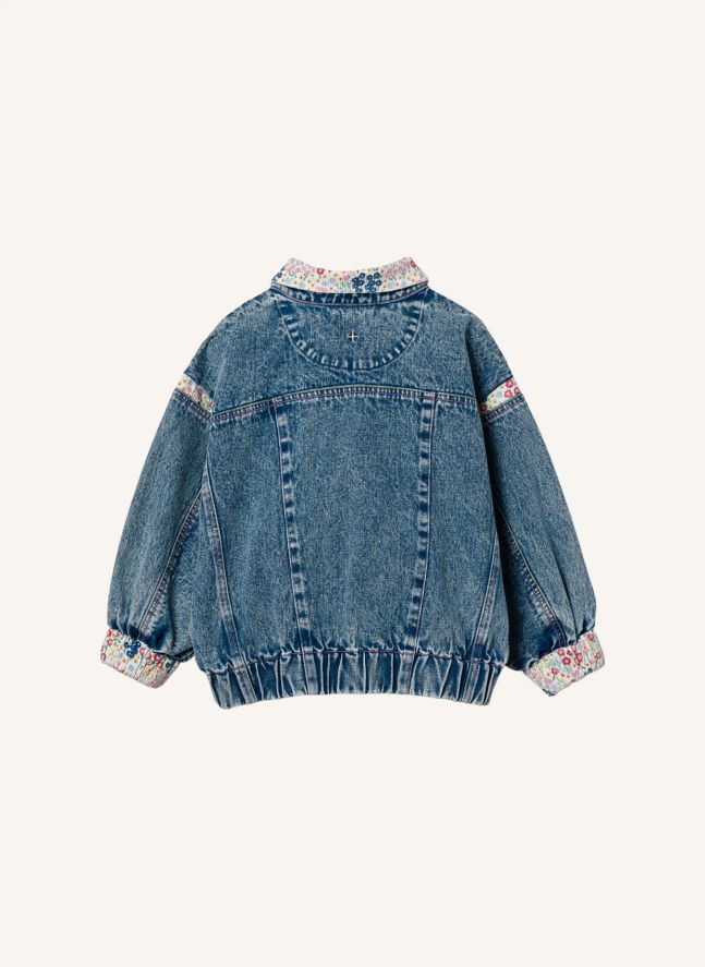 Veste Col Fleuri Denim | Bleu