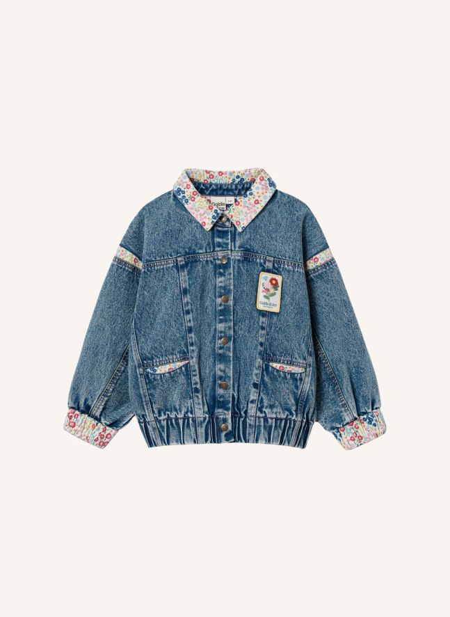 Veste Col Fleuri Denim | Bleu