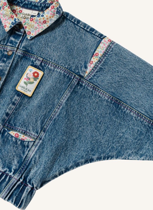 Veste Col Fleuri Denim | Bleu