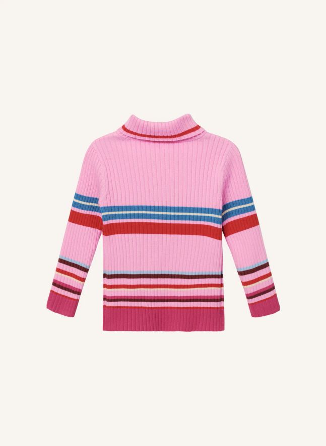 Pull Col Roulé Rayé | Rose