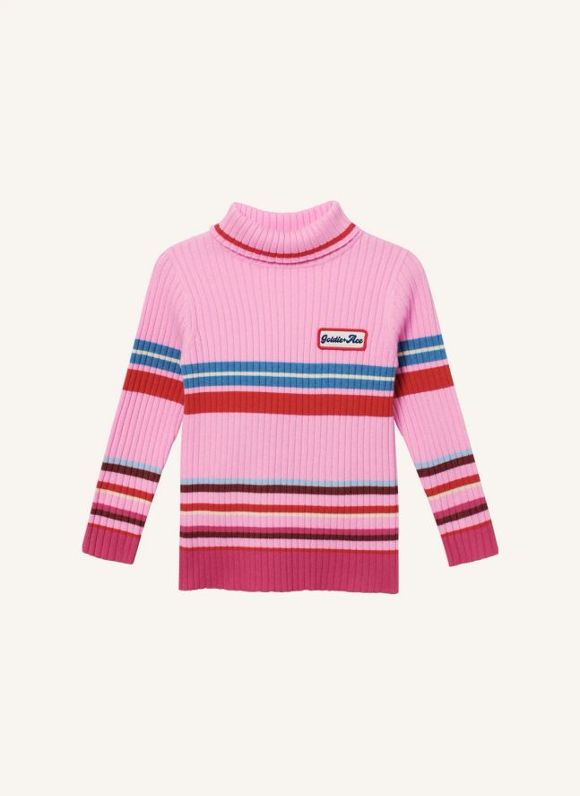 Pull Col Roulé Rayé | Rose
