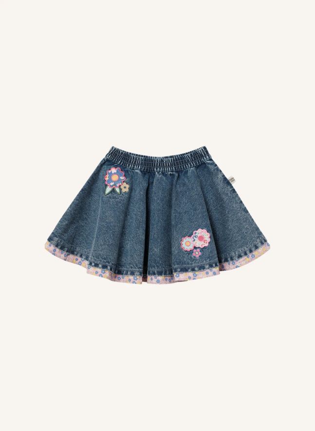 Jupe Fleurs Denim | Bleu