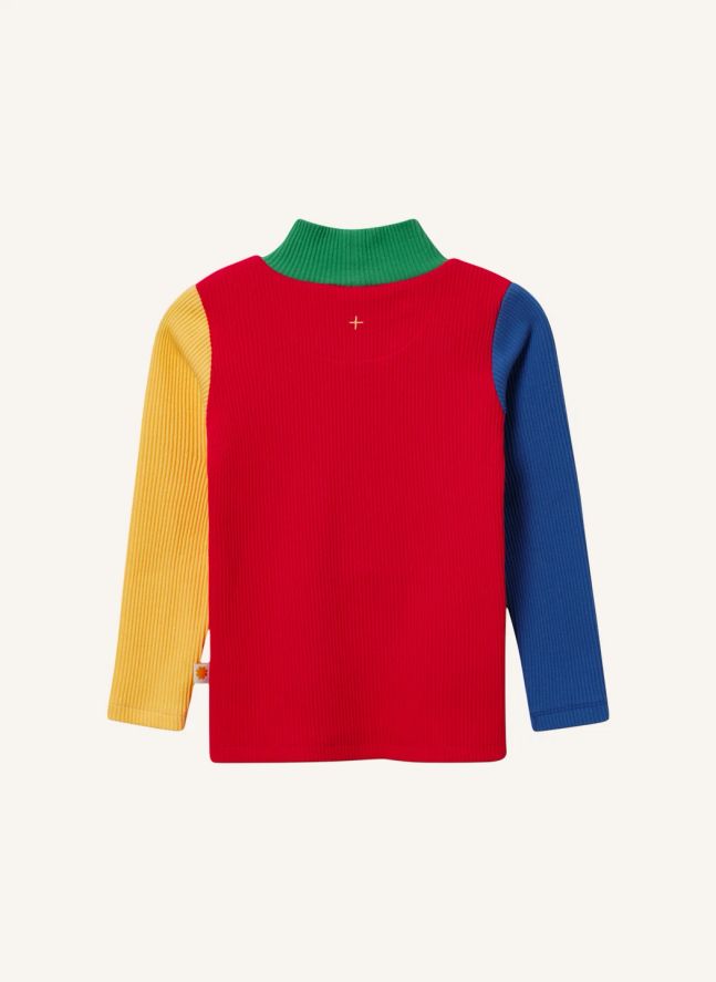 Col Roulé Côtelé Colorblock | Rouge