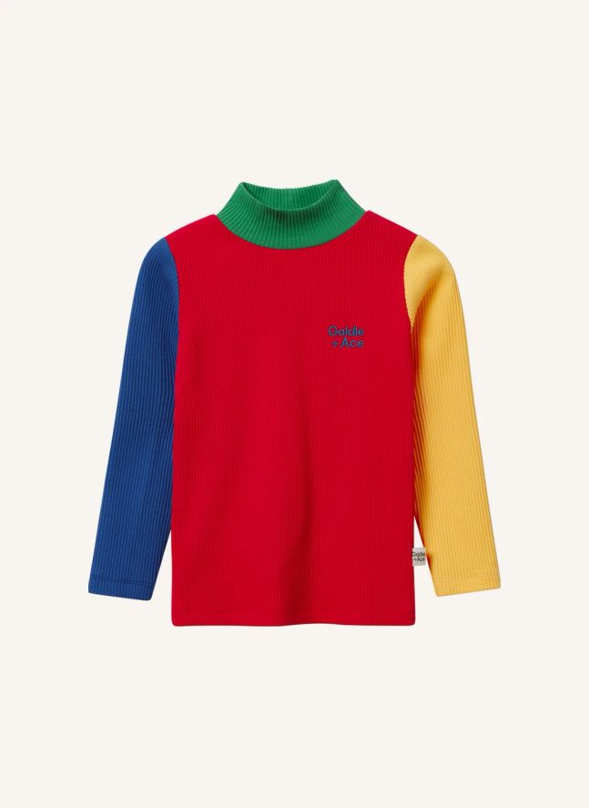Col Roulé Côtelé Colorblock | Rouge